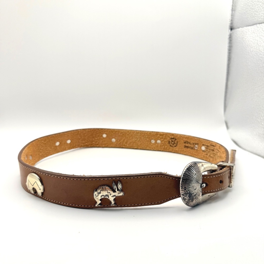 Vintage Silver Creek Brown Western Belt Animal Conchos SZ 28 Men's USA Y2K
